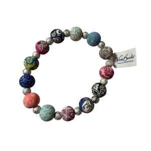 Viva Beads Handmade Clay Beaded Stretch Bracelet Multicolor Patterned NWT Boho
